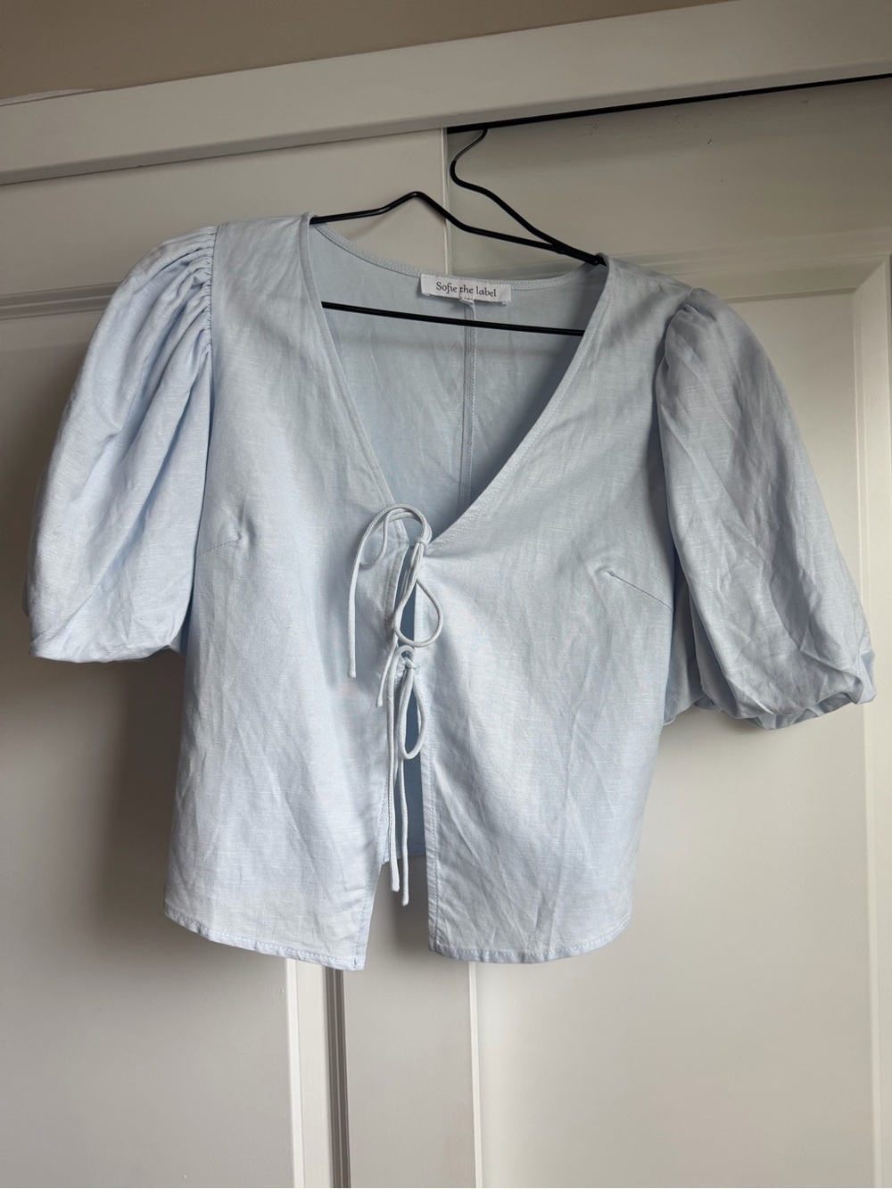 Sofie The Label Light Blue Puff-Sleeve Tie-Front Blouse